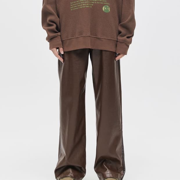 애드오프 브라운 레더 가죽 바지 팬츠 50