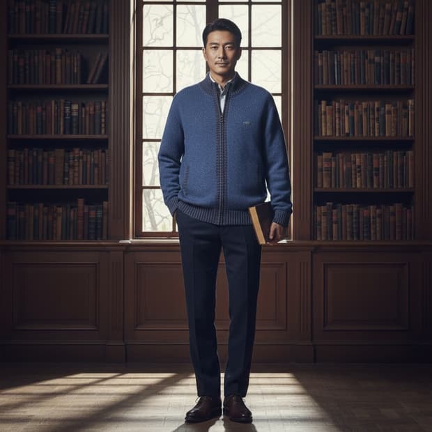 [풀집업/LL] 일본 크로커다일 남성 퀼팅 안감 울 혼방 니트 가디건