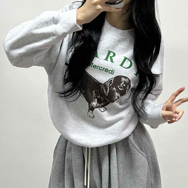 마르디 메르크디 연그레이 핀터깔 스웨트셔츠 맨투맨(OS)