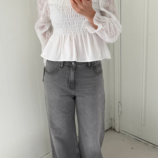 일본빈티지 화이트 비즈 블라우스