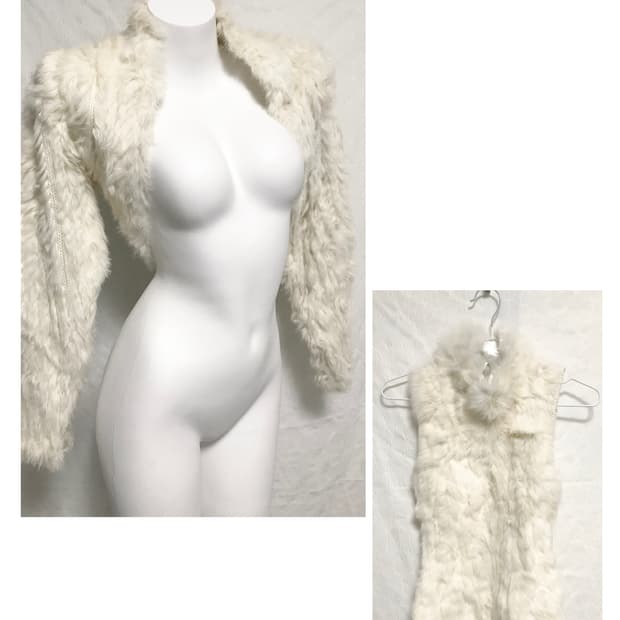 택포 SET•빈티지 갸루 ma*rs 마즈 퍼 볼레로 + 래빗퍼 슬리브리스