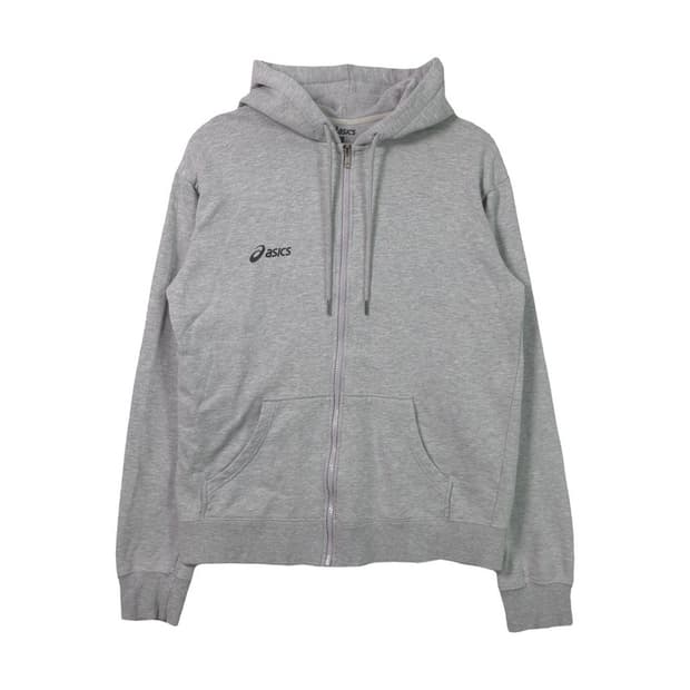 아식스 올드스쿨 스몰 로고 그레이 후드 집업 S