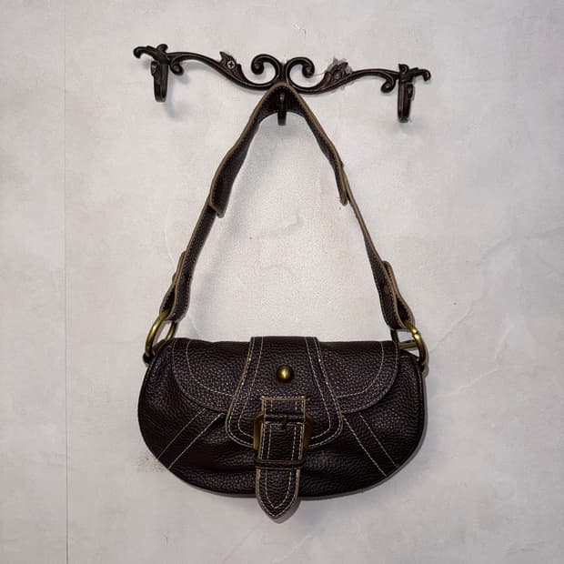 Dark brown buckled mini shoulder bag