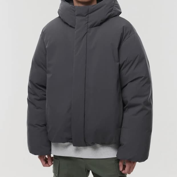 (XL) 무탠다드 미니멀 후디드 다운 숏 패딩 재킷 [딤 그레이]