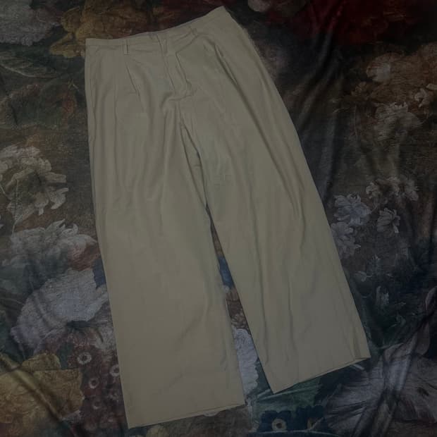 일본 빈티지 베이지 와이드코튼팬츠 L