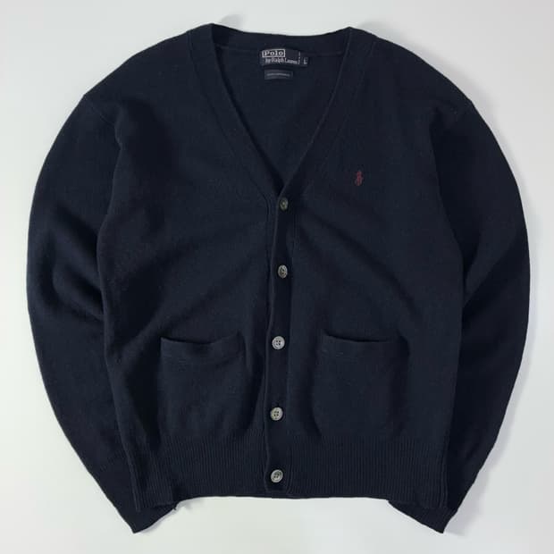 Polo   폴로 랄프로렌 자수 램스울 네이비 브이넥 니트가디건 