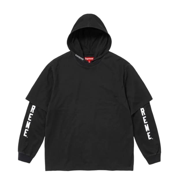 슈프림 레이어드 후드 롱슬리브탑 블랙 m