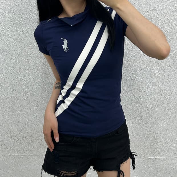 폴로 랄프로렌 화이트 빅포니 네이비 반팔 XS