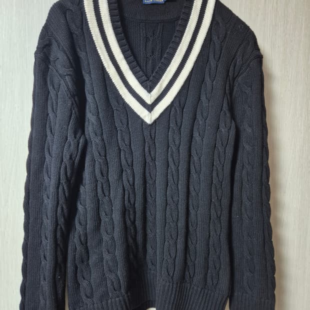 폴로 랄프로렌 케이블니트 브이넥 꽈배기 니트 95