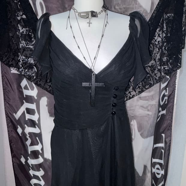 빈티지 언발란스 드레이프 쉬폰 원피스 락시크펑크고스고딕하이엔드오네갸루