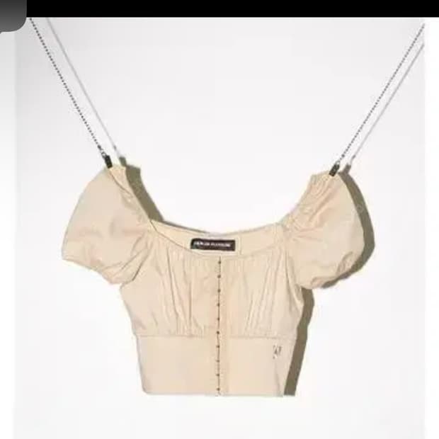 페인오어플레져 퍼프 코르셋 블라우스 베이지
