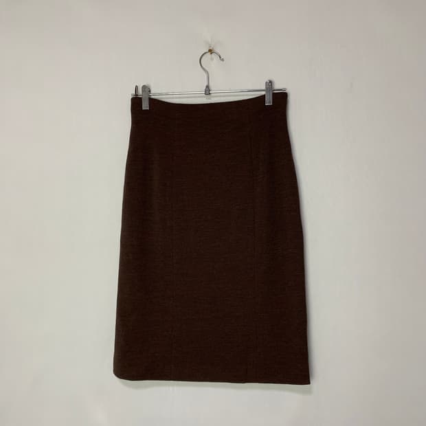 랑방 브라운 모직 미디 스커트 27인치 빈티지 치마