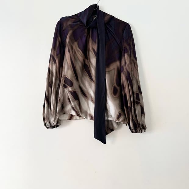 MARLY'S veil print silk blouse / plum
