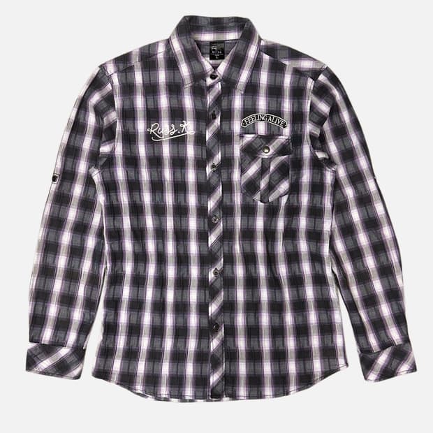 logo patch purple check shirt