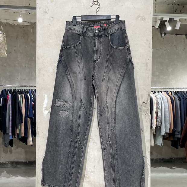 앤더슨벨 흑청 패널 카펜터 와이드 데님 팬츠