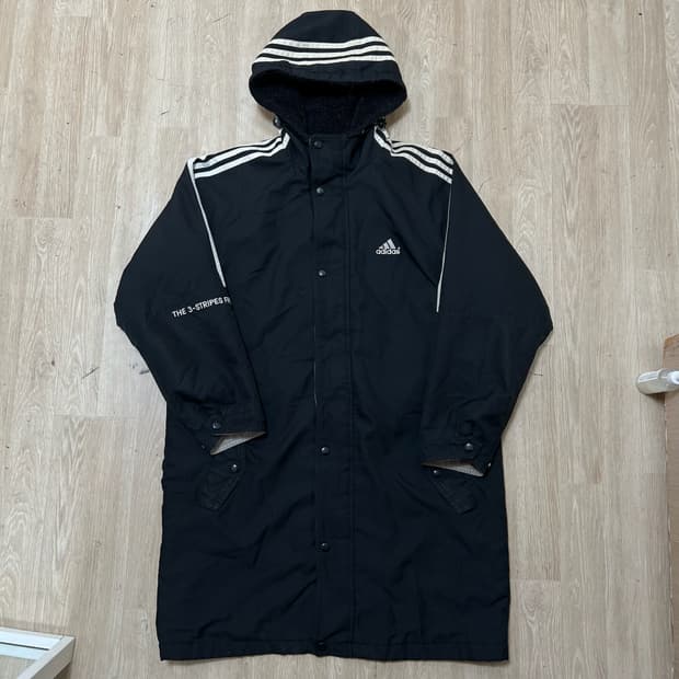 아디다스 빅로고 사이드라인 후드 롱패딩 M/95 