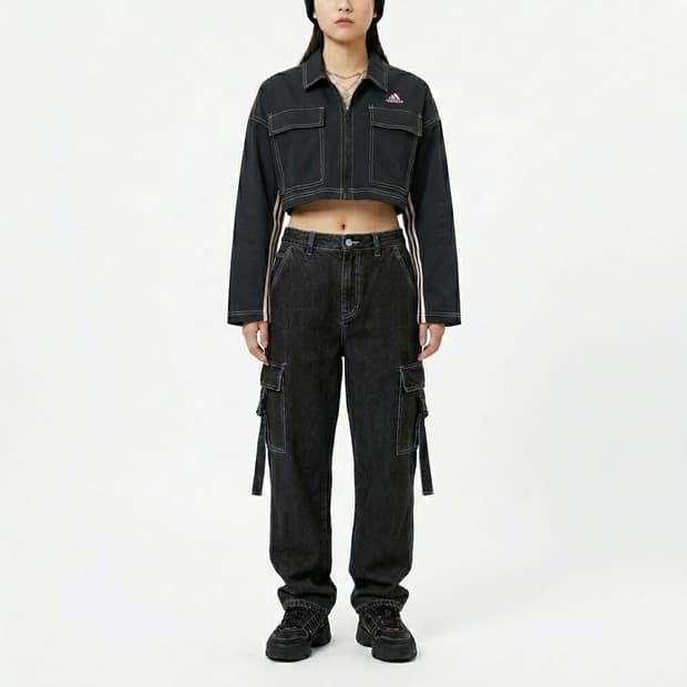 아디다스 W 댄스 3스트라이프 크롭 자켓 (블랙/S)