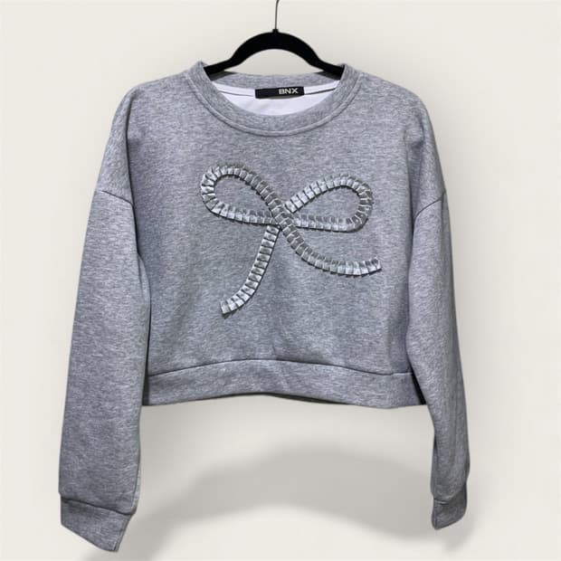 Bnx 그레이 리본장식 맨투맨