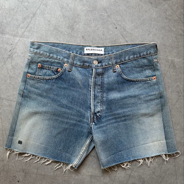 Balenciaga 발렌시아가 BB로고 데님 프린지 하프 팬츠