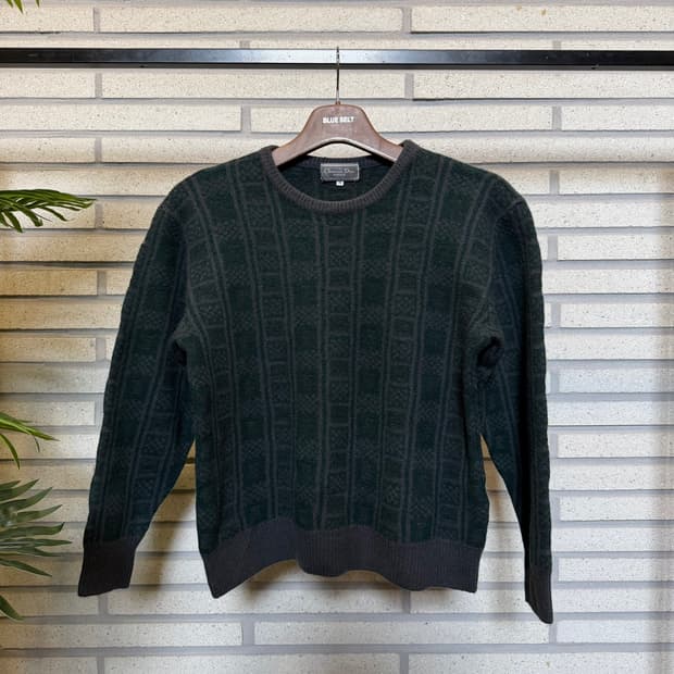 크리스찬 디올 자카드 울 니트 지오메트릭 패턴 디테일 딥그린