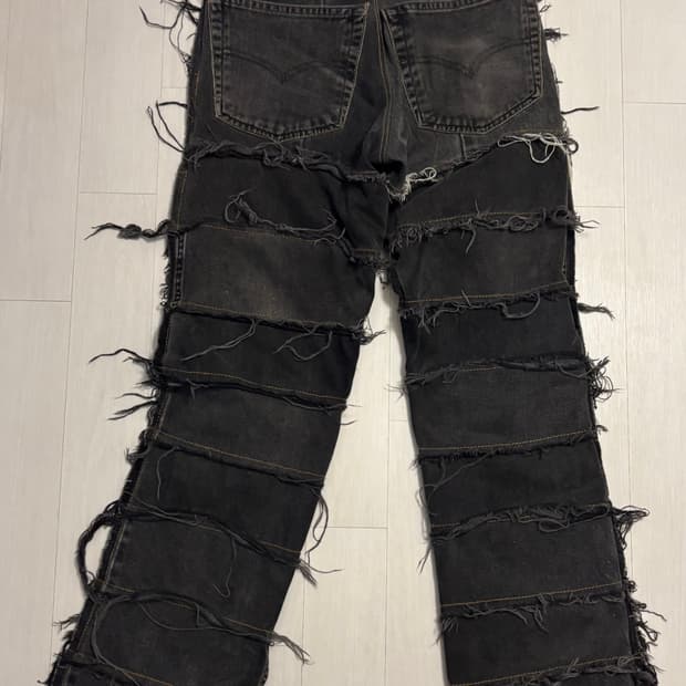 리바이스 빈티지 흑청 데님 리메이크 그런지 디스트로이드 블랙 진