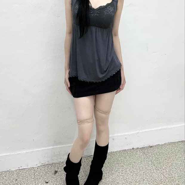 Dark blue lace panel sleeveless