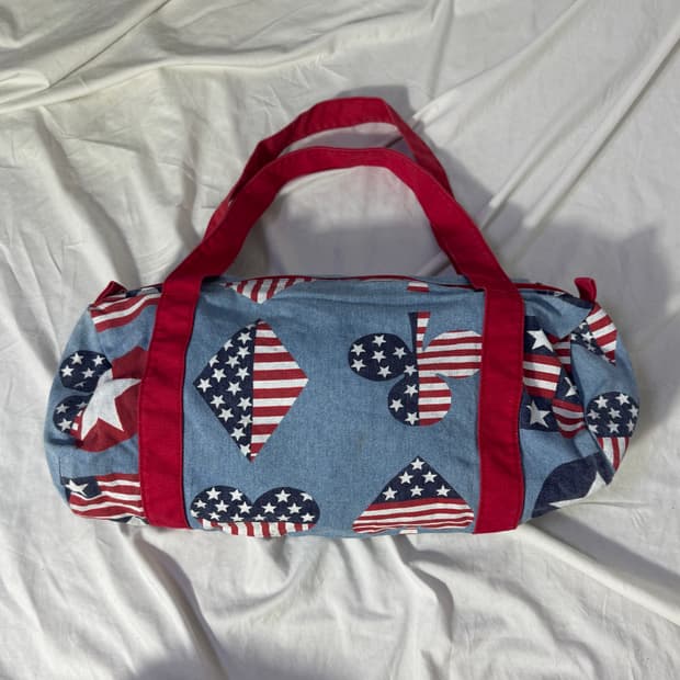 빈티지 성조기 패턴 미니 데님 더플백
