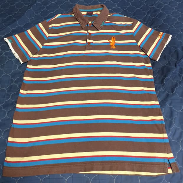 (00s) DOHC 스트라이프 독수리 자수 Y2K 반팔 카라티 (XL)