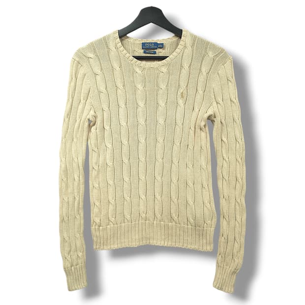 [S] 폴로 오트베이지 피마코튼 케이블 니트
