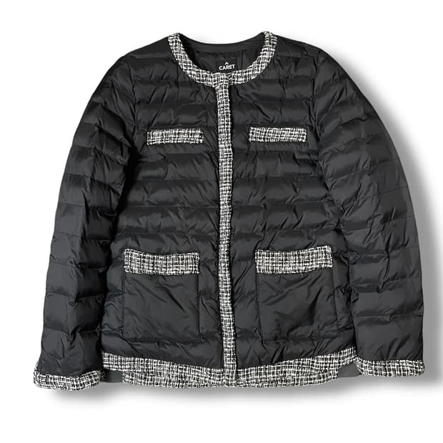 빈티지 블랙 트위드 경량 패딩 S