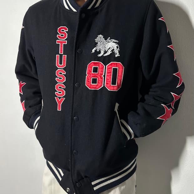 (90s) Stussy Rasta Lion Varsity Jacket