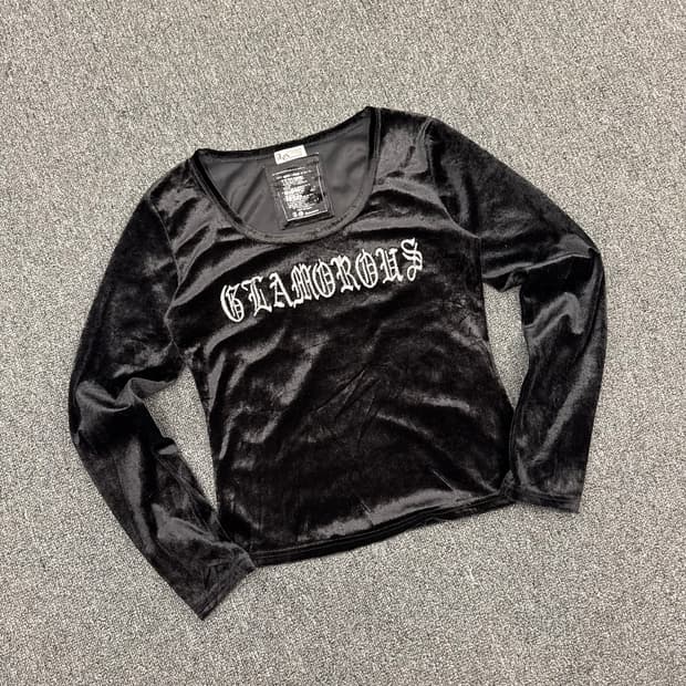 38)Japanese vintage 여성 빈티지 레터링 벨벳 롱슬리브