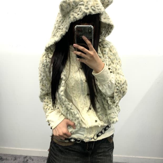 메조피아노 네코미미 레오파드 퍼자켓