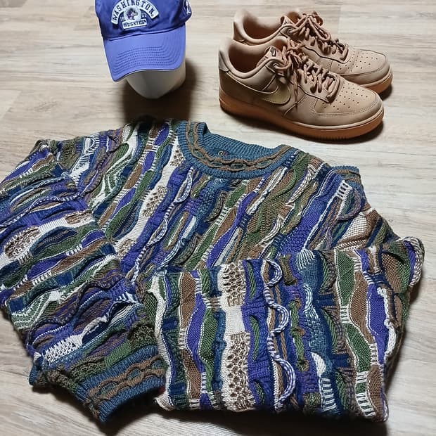 쿠지맛 케이블 울 니트 빈티지 오버핏