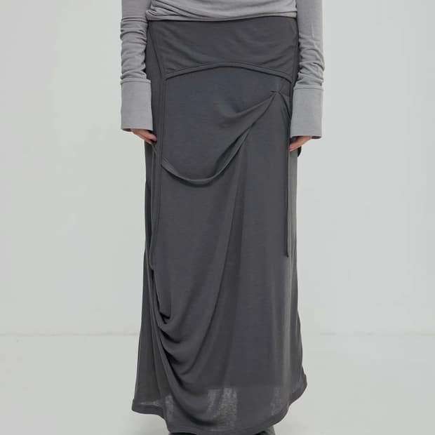 플레어업 Asymmetrical Draped Long Skirt