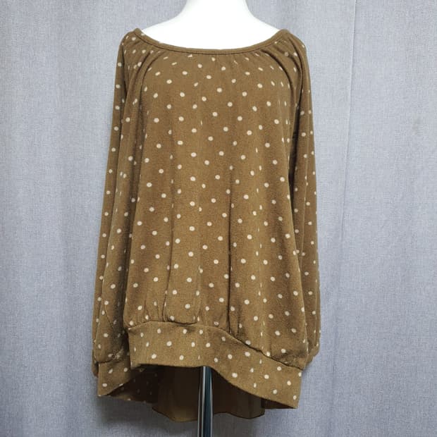 초코 라떼갸루 브라운 도트 리본 탑 빈티지 모리걸