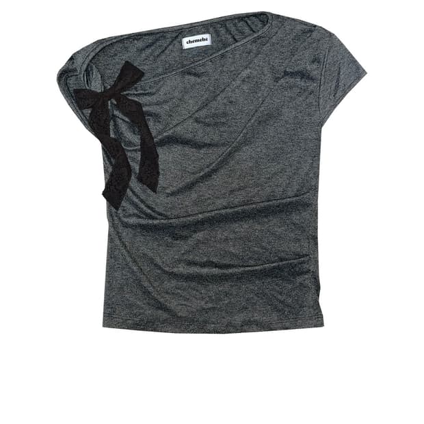 체메씨 DRAPED TWIST RIBBON T-SHIRT 차콜