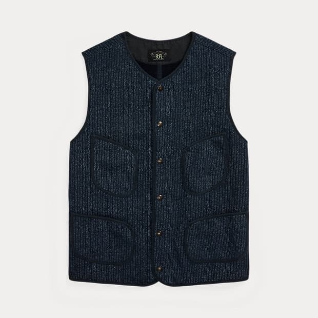 RRL 프린트 인디고 플리스 베스트 S