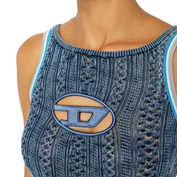 디젤 M-일라그로스 오발 D 컷아웃 니티드 로고 바디수트 블루