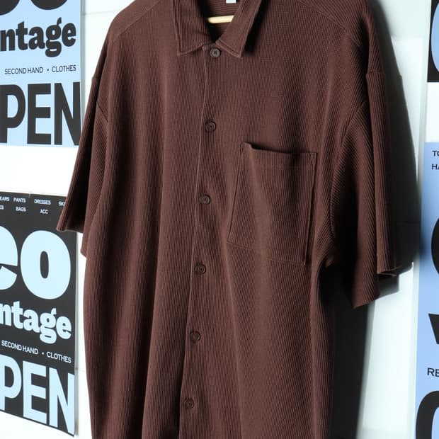 (2XL) 에이치앤엠 반팔 카라 티셔츠 브라운 와플 박시-H31888