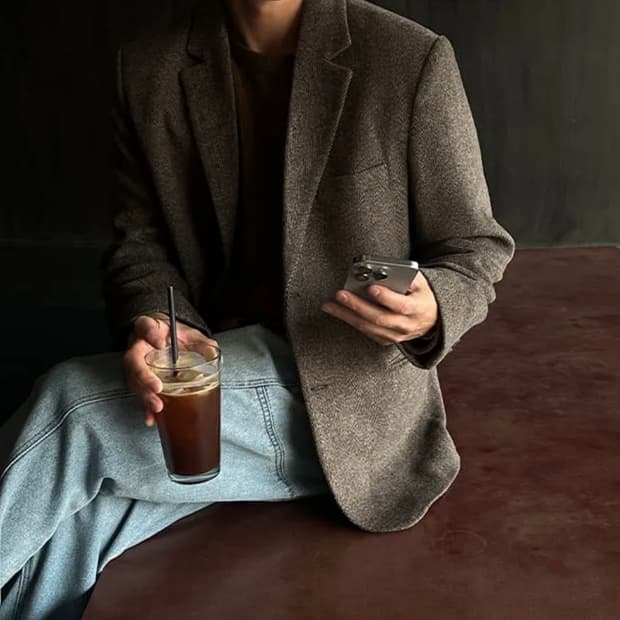 울 헤링본 블레이저