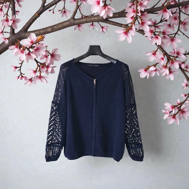 [무료배송] 올리브데올리브 네이비 펀칭 지퍼 가디건 M | 봄 간절기