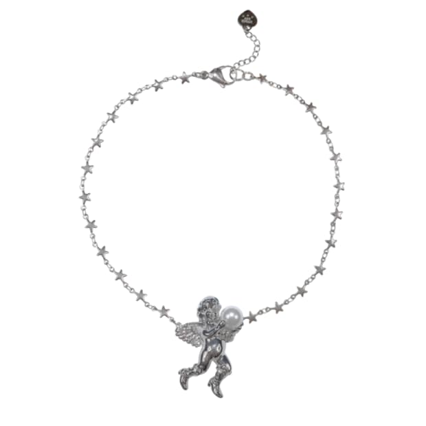 Angel in cowboy boots necklace white