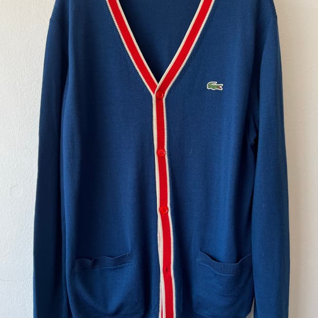 라코스테 남성 블루네이비 브이넥 울가디건

