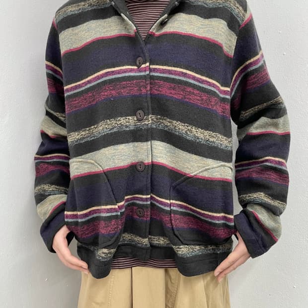 울100% 무지개떡 버튼 자켓 