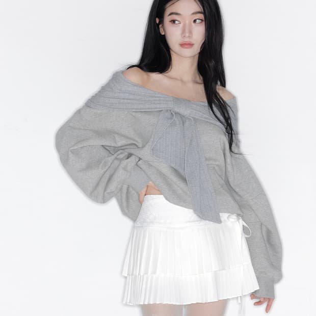 더티스 리본 오프숄더 후드 그레이