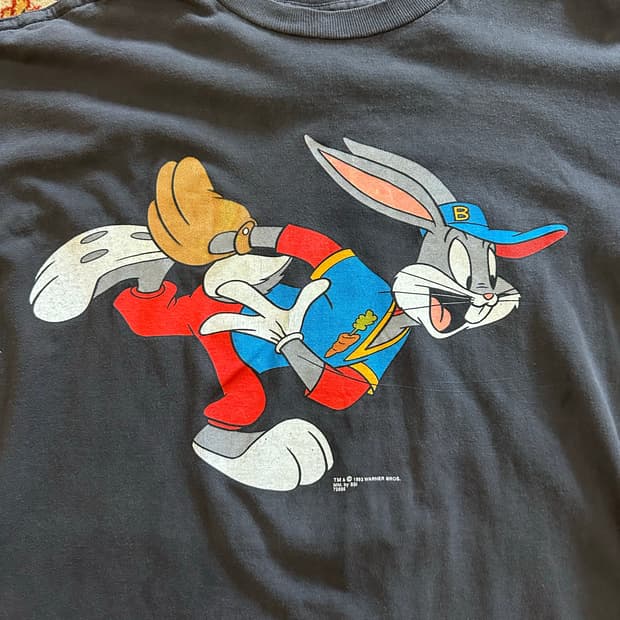 90s 루니툰즈 벅스바니 & 대피덕 베이스볼 더블 사이드 티셔츠 - XL