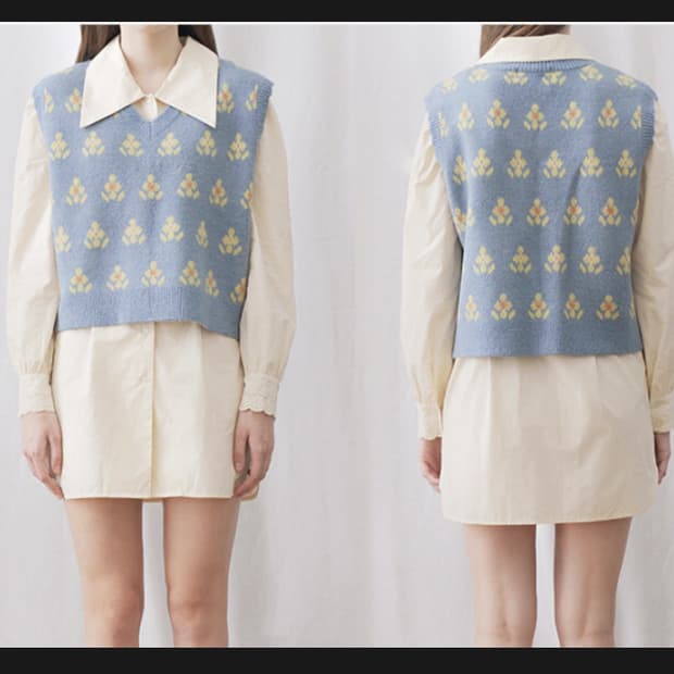 마가린핑거스 하늘색 플라워패턴 니트 베스트
