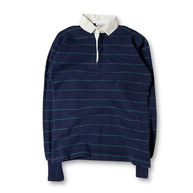 LANDS'END 네이비 그린 단가라 카라 긴팔 맨투맨 L