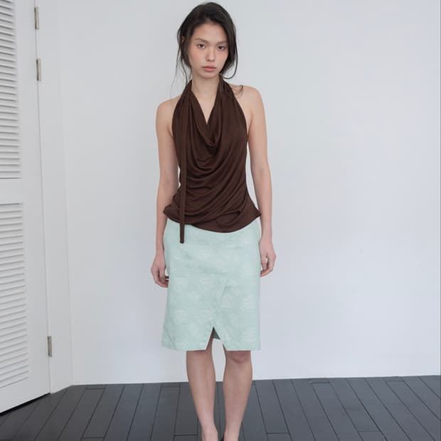FLORAL SLIT MIDI SKIRT PALE MINT - 1Size